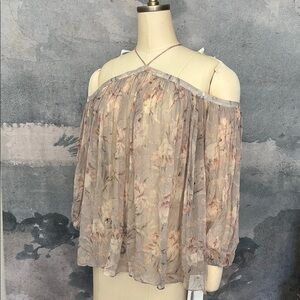 Zimmermann silk Floral Off-Shoulder Chiffon Top L 3